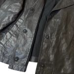 Eileen Fisher  Waxed Organic Cotton Linen Moto Jacket Size S Oversized Black Punk Photo 3