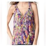 CAbi “Petals” Purple Multi Watercolor Chiffon Crossover Flowy Tank Top Small NWT Photo 1