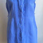 LL Bean 100% Linen Pleated Sleeveless Mini Dress Full Button Down Pockets Blue Size 16P Photo 0