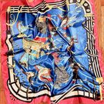 Vintage classic EQUESTRIAN horses PRINT SQUAR SILKy SCARF 35/35 Blue Photo 0