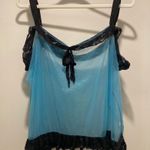VTG 80s 90s Teal Blue & Black Lace Trim Coquettecore Babydoll Lingerie Tank Top Size XL Photo 3