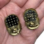 Vintage Unsigned Red Gold Black Clip On Earrings Classy Retro Glamour Party Glam Photo 4