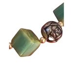 Vintage Bakelite Green Moss Square Bead Choker Collar Necklace Gold Tone Rose Photo 1