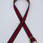 Fossil  Women's Colorblock Braided Belt Raspberry Red Brown Suede Leather Large Photo 2