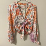 Reiss  Elle Floral Coral White Tie Blouse (2) Photo 2