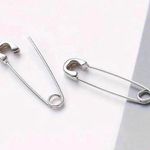 Unique Elegant Punk Gothic Style Safety Pin Design Hoop Earrings, Boho Silver Photo 4