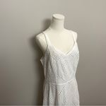 Japna  Dress Midi Eyelet Tiered Sweetheart Neckline Lined Smocked Stretch White Photo 1