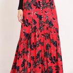 Free People Lisa Crepe Smooth Sailing Maxi Skirt Red Floral Lots Of Button Sz 12 Photo 0