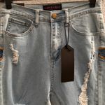 Purple Candy Distressed Light Wash Skinny Jeans Raw Hem Ripped Denim Size L Blue Photo 2