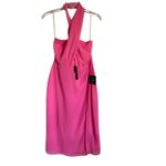 Lulus  Flirty Chic Bright Pink Cutout Twist-Front Halter Midi Dress NEW Size L Photo 2