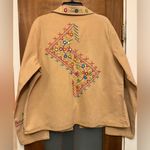 Anne Ashley Vintage Tan Open Denim Jacket Blazer Aztec Boho Embellished Plus 2X Size XXL Photo 7