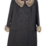 Vtg Joseph R. Harris Wool Coat Gray Sz S Genuine Fur Collar ILGWU Made Luxury Photo 0