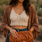 Hobo Leather Pleated Clutch / Pouch Carmel Tan (10.5” x 5”) Brown Photo 0