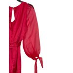 Fanco Women Romper Sheer V Neck Lace Long Sleeve Tie Waist Red Sz. Medium NWT Photo 5