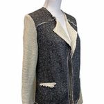 Drew  Gray & Cream Raw Hem Small Open Cardigan Sweater Photo 2