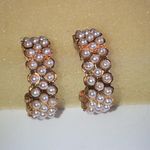 Elegant Gold Tone and Faux Pearl Dainty Hoop Earrings Photo 0