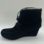 Top Moda ‎ Boots Womens 6.5 Black Moc Toe Lace Up Wedge Moccasin Bootie NEW Photo 1