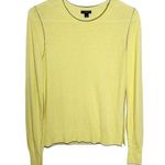 Ann Taylor Thin Wool blend Crewneck Sweater Lemon Yellow with brown trim size S Photo 0