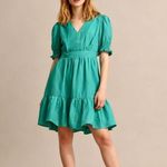 NWOT Boden Linen Aquamarine Green Ruffles Dress Size 4 Knee Length Photo 0
