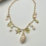 Gold Shell & Pearl Charm Necklace Photo 5