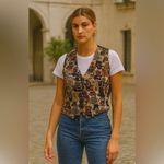 Vintage Christmas Teddy Bear Tapestry Embroidered Vest L/XL Brown Photo 4