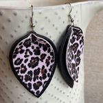 NEW! Pebbled Faux Leather Double Layer Leopard Black Teardrop Dangle Earrings Photo 5