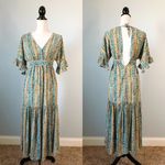 EXPRESS x ROCKY BARNES | Printed Boho Open Back Flounce Maxi Dress Sz XXS Photo 1