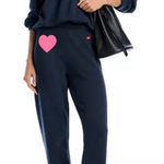 Aviator Nation  Charcoal Grey Glitter Heart Set Crewneck Sweatshirt Sweatpants Photo 0