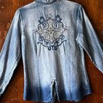 Vintage blue ombre embroidered rhinestone button up shirt. Size Medium Photo 2
