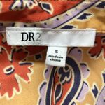 DR2 Womens Shirt‎ S Yellow Paisley Satin Collared Short Sleeve Button Up NWT Photo 4