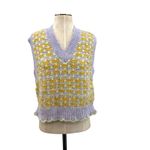 Mango Knit Sweater Vest Scallop Hem Pastel Purple Yellow Size Small Photo 2
