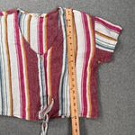 Vanilla Star Jeans Vanilla Star Linen Blend Knotted Top Women's Large Striped Short Sleeve V-Neck Photo 4