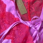 SKIMS NWT  Stretch Satin Lace Long Dress in the Neon Orchid Multi Color Size S Photo 3