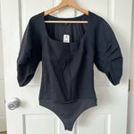 EXPRESS NEW! Black Fitted Ponte Square Neck Puff Sleeve Bodysuit Size S Photo 3