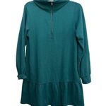 Z Supply  Women's Green 1/4 Zip Long Sleeve Drop Waist Ruffled Dress Size Small Photo 0