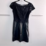 Bailey 44 Size S Black Lace and Faux Leather Boat Neck Mini Dress Goth Club Chic Photo 2