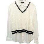 Adrianna Papell Ivory White Button Front Collared Knit Sweater Vest Blouse Top Photo 0