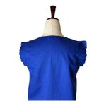 Jade Shirt Women Small Blue Linen Blend Ruffled V Neck‎ Top Preppy Lagenlook Photo 3