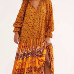 Free People Feeling Groovy Border Maxi Dress in Orange Photo 0
