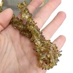 Yellow Amber Color Glass Chip Beaded Twisted Oval Gold Metallic Necklace Photo 2