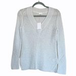 Ecru NWT  Mohair Blend Knit Lightweight Sweater V Neckline Metallic Photo 6