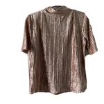 Loft  Womens Size Small Pink Crushed Velvet Ribbed Mock Neck Stretch Blouse Top Photo 2