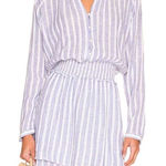Rails  Jasmine Mini Dress in Marine Blue Stripe Linen Blend Smocked Waist Size S Photo 0