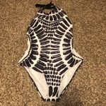 Swimsuit One Piece High Neck Halter Stone Print Black Size M Photo 0