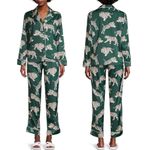 Averie Safari Starry Nights Tiger Print Satin Pajama Set Green Size Small Lounge Photo 14