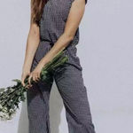 ALBION FIT Albion Gingham Check Crop Jumpsuit Black White Sz‎ S Photo 0