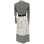 Vintage 60s Needle Craft Graphic Maxi Dress Black White Print Long Sleeve Bow Size XS Photo 3