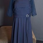 Women’s Navy Blue Pleated Chiffon Formal Dress Corset Back Sheer Sleeve Size 16W Photo 0