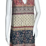 Beach Lunch Lounge Dress Womens Medium Navy Blue Red Tan Floral Boho Peasant Photo 0