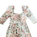 Cara Cara Women’s Blue Hill Trellis Floral Ivory Linen White Midi Dress Size 6 Photo 6